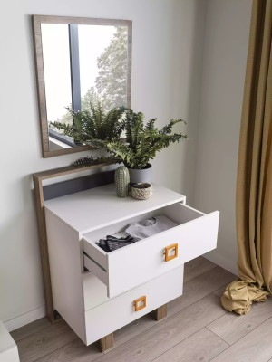 Groep dressoir met spiegel ladenkastjes hout wit kinderkamer kastenset