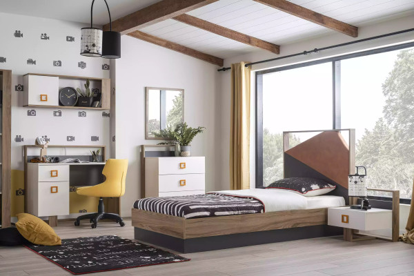 Bedframe kinderbed kindermeubels kinderkamer bed hout grijs set 6-delig