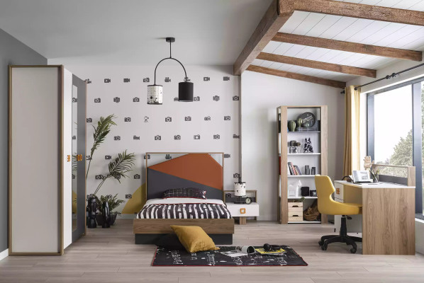 Kinderkamer set Bedframe Bed set Bureau Grijs 5-delig Hout