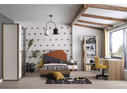 Bed frame children's room set bed set desk gray 5-piece wood