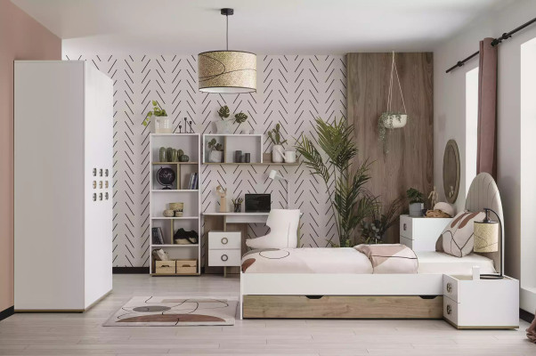 Compleet kinderbed kindermeubels kinderkamer bed hout wit set 8-delig.
