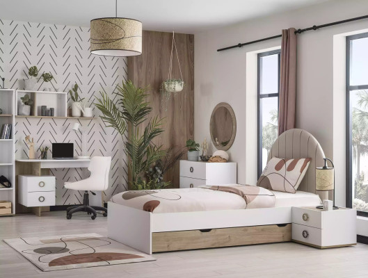 Compleet kinderbed kindermeubels kinderkamer bed hout wit set 8-delig.