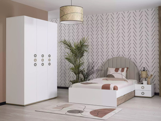 Kinderkamer jeugdbed set nachtkastje bed hout wit set 3-delig