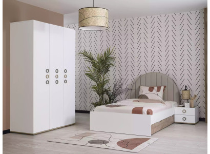 Kinderkamer jeugdbed set nachtkastje bed hout wit set 3-delig