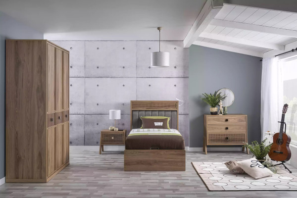Houten bed met opbergruimte Compleet jongerenbed Bed Hout Bruin Set 4-delig