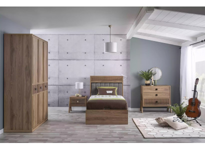 Houten bed met opbergruimte Compleet jongerenbed Bed Hout Bruin Set 4-delig
