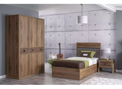 Bed houten bed met bedlade set jeugdbed hout bruin Set 3-delig