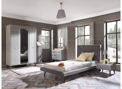 Kindermeubels Bed Compleet tienerbed Kinderkamer Hout Grijs Set 4-delig
