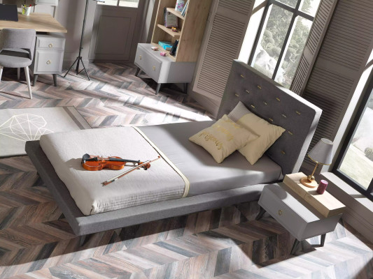 Garnituur jongerenbed nachtkastje kinderkamer bed hout grijs 120 cm 2-delig.