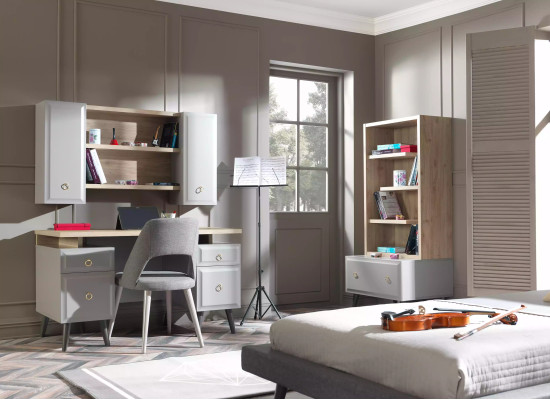 Computertafel Bureau Kinderschrijftafel Hout Grijs Set 3-delig Tafel