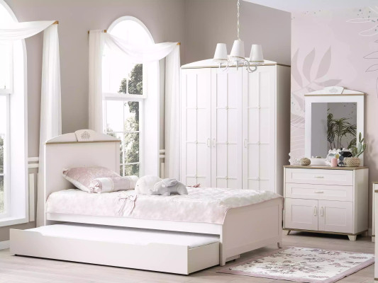 Kinderbed functioneel bed houten bed uitschuifbaar bed Wit Set 5-delig Nieuw