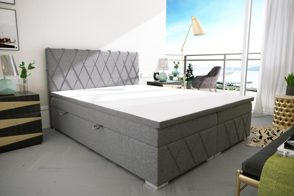Dubbel Luxe Grijs Boxspringbed Ontwerp Bed Gestoffeerd Slaapkamer Textiel