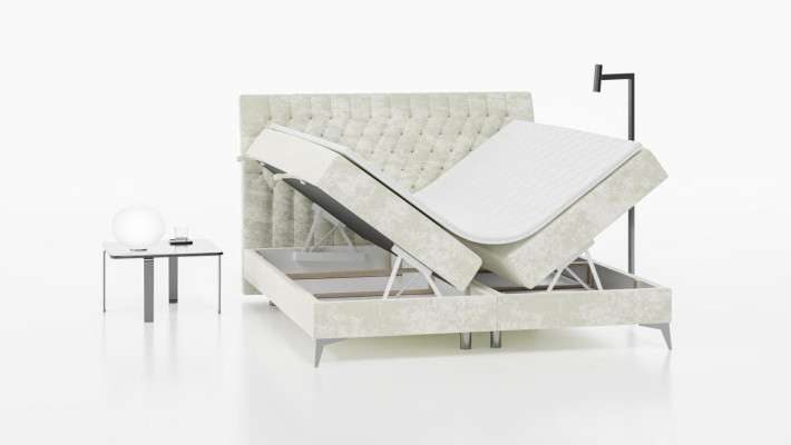 Chesterfield bed stoffering design luxe tweepersoonsbed slaapkamer boxspringbed