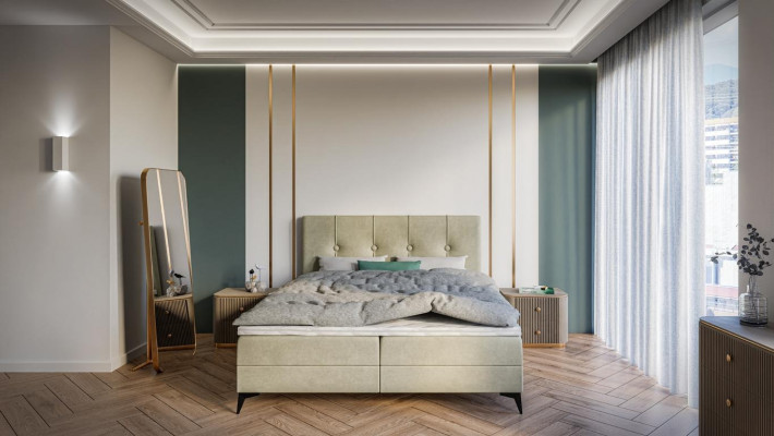 Bed Luxe Slaapkamer Beklede Meubelen Ontwerp Tweepersoonsbed Stof Boxspringbed