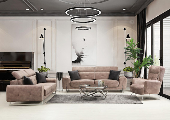 Sofaset Driepersoonsbanken Woonkamer Fauteuil Modern Design Textiel