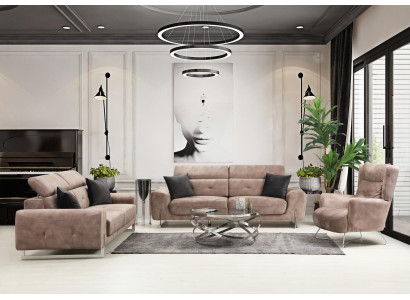 Sofaset Driepersoonsbanken Woonkamer Fauteuil Modern Design Textiel