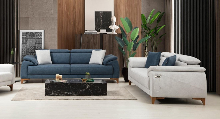 Moderne driezitsbank 2x banken bankstel compleet textiel meubelontwerp