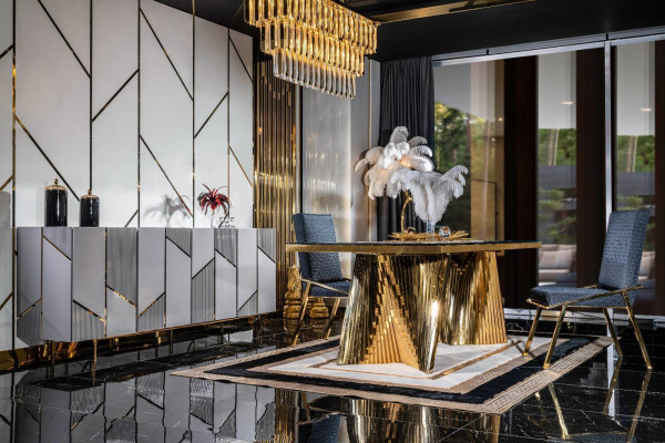 Eetkamer set stoelen eettafel dressoir tafels 6-delig roestvrij staal goud