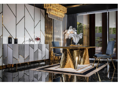 Eetkamer set stoelen eettafel dressoir tafels 6-delig roestvrij staal goud
