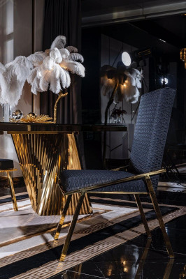 Eetkamer set stoelen eettafel dressoir tafels 6-delig roestvrij staal goud