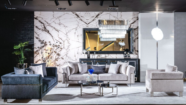 Luxe bankstel 3-zits bankstellen Stoffen bankstel Design meubels Driezitsbank zwart