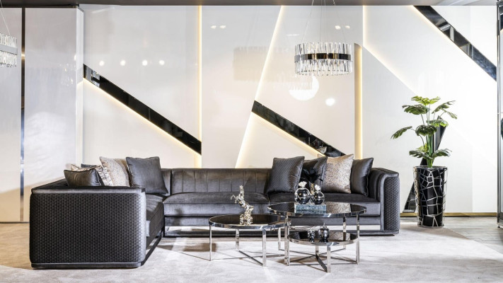 Hoekbank L-vorm Salontafel Bijzettafel 3-delig Set Beklede Woonlandschap