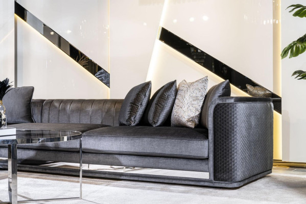 Hoekbank L-vorm Salontafel Bijzettafel 3-delig Set Beklede Woonlandschap