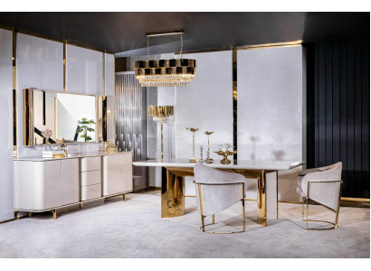 Eetkamer Compleet Tafel 4 Stoelen Dressoir Spiegel Set 7-delig Eettafel