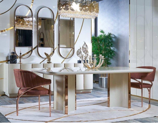 Luxe tafels Eetkamertafel Eetkamer Modern Goud Roestvrij staal Direct