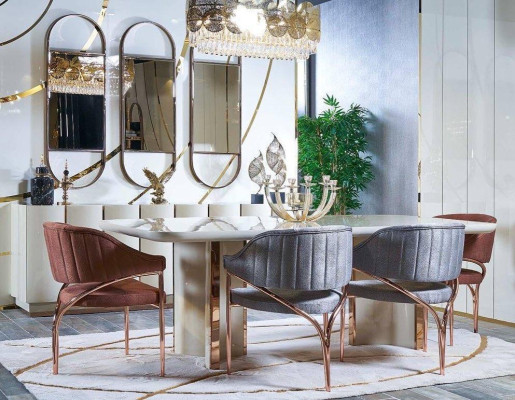 Luxe tafels Eetkamertafel Eetkamer Modern Goud Roestvrij staal Direct