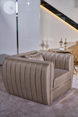 Luxe beige loungeset 3+3+1 zitsbank salontafel bank fauteuil banken 5 delig