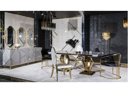 Eetkamer set tafel 4x stoelen dressoir spiegel 7-delig eettafel garnituur tafel