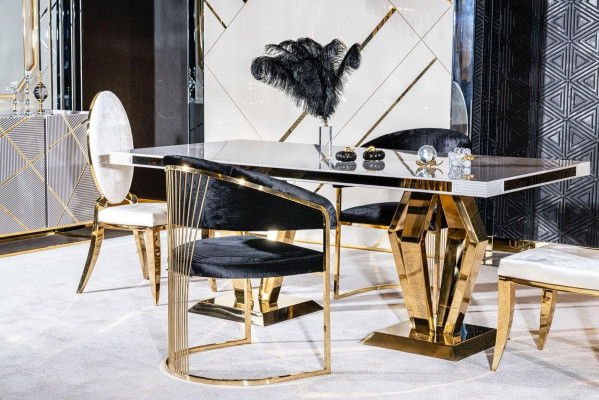 Eetkamer set tafel 4x stoelen dressoir spiegel 7-delig eettafel garnituur tafel