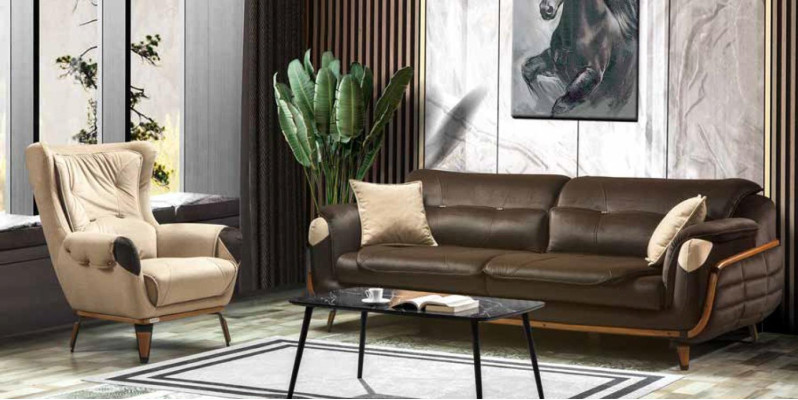 Bank 3-zits fauteuil design gestoffeerde stoel klassiek ontwerp woonkamer