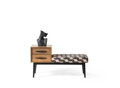 Zitbank bekleding voetenbank bank textiel bruin hout stijl luxe ontwerper nieuw