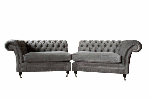 Chesterfield vierzitsbank 4-zitsbanken Stof Polyester Grijs Meubels