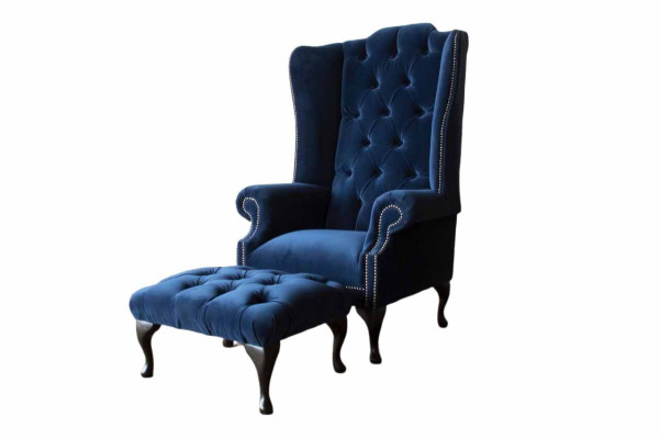 Chesterfield oorfauteuil met voetenbankje Relax 1-zitsbank Eenzitter 2-delig