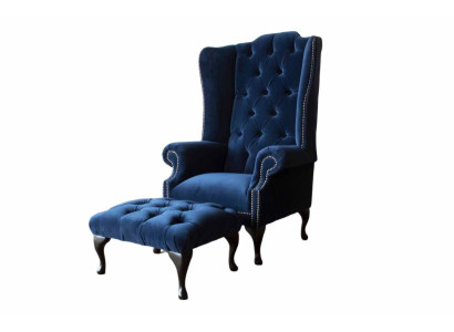 Chesterfield oorfauteuil met voetenbankje Relax 1-zitsbank Eenzitter 2-delig