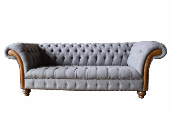 Chesterfield stoffen sofa luxe sofa gestoffeerde bank zit grijs textiel