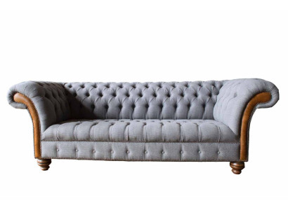 Chesterfield stoffen sofa luxe sofa gestoffeerde bank zit grijs textiel