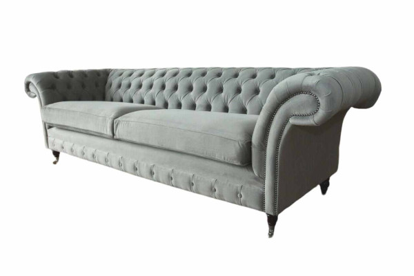 Bank 4-zits bank Chesterfield gestoffeerde zitting textiel grijs woonkamer