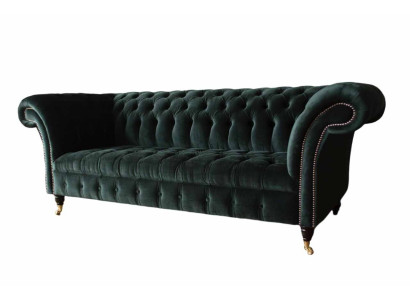 Chesterfield Bank Design Bankstel 3-zits Bekleding Stof Bekleding Groen Nieuw