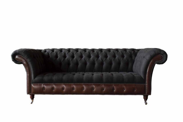 Chesterfield 3-zits bank bank leer bekleding zit stof zwart Nieuw