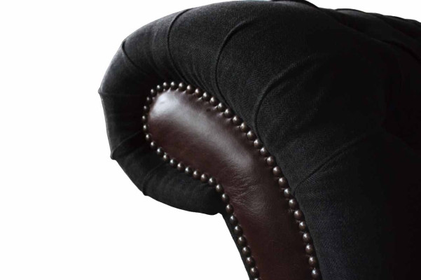 Chesterfield 3-zits bank bank leer bekleding zit stof zwart Nieuw
