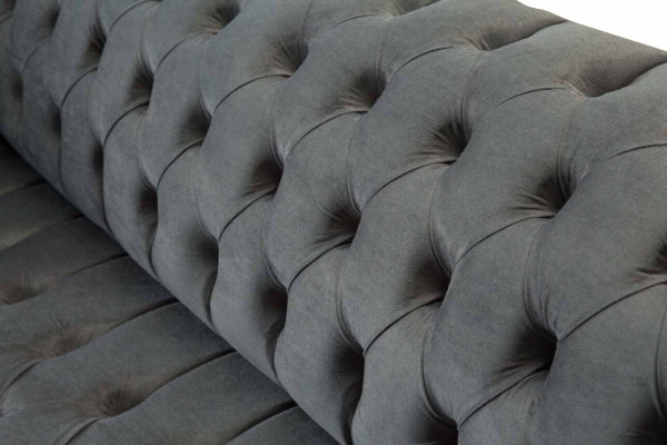 Engelse Chesterfield Bank Bank Kantoor Meubilair Driezits Fluweel 230cm Grijs