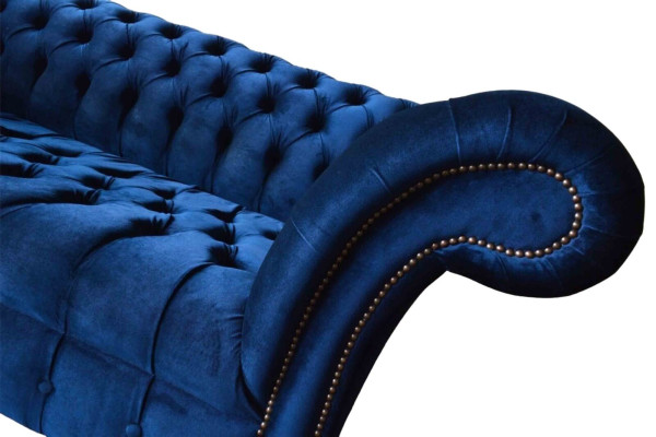 Blauwe Chesterfield driezits bank 3-zits banken Luxe textiel bankstellen.