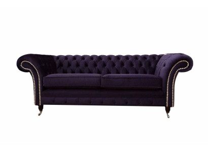Chesterfield Engelse klassieke stijl bankstel 3-zits paarse bekleding 230cm.