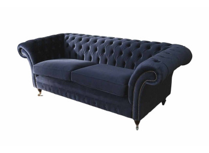 Klassieke Chesterfield woonkamer fluwelen bank Blauw 3-zits textielbanken