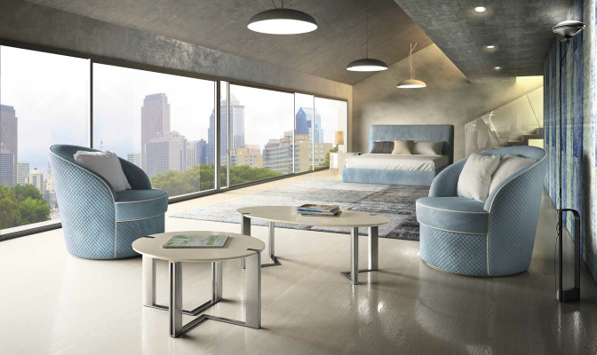 Ontwerp Bank Fauteuil Bank Gestoffeerd Luxe Textiel Bankstellen 1-zits Blauw Slaapkamer