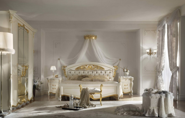 Italiaanse slaapkamer meubels Luxe design bed Dubbele bedden Goud